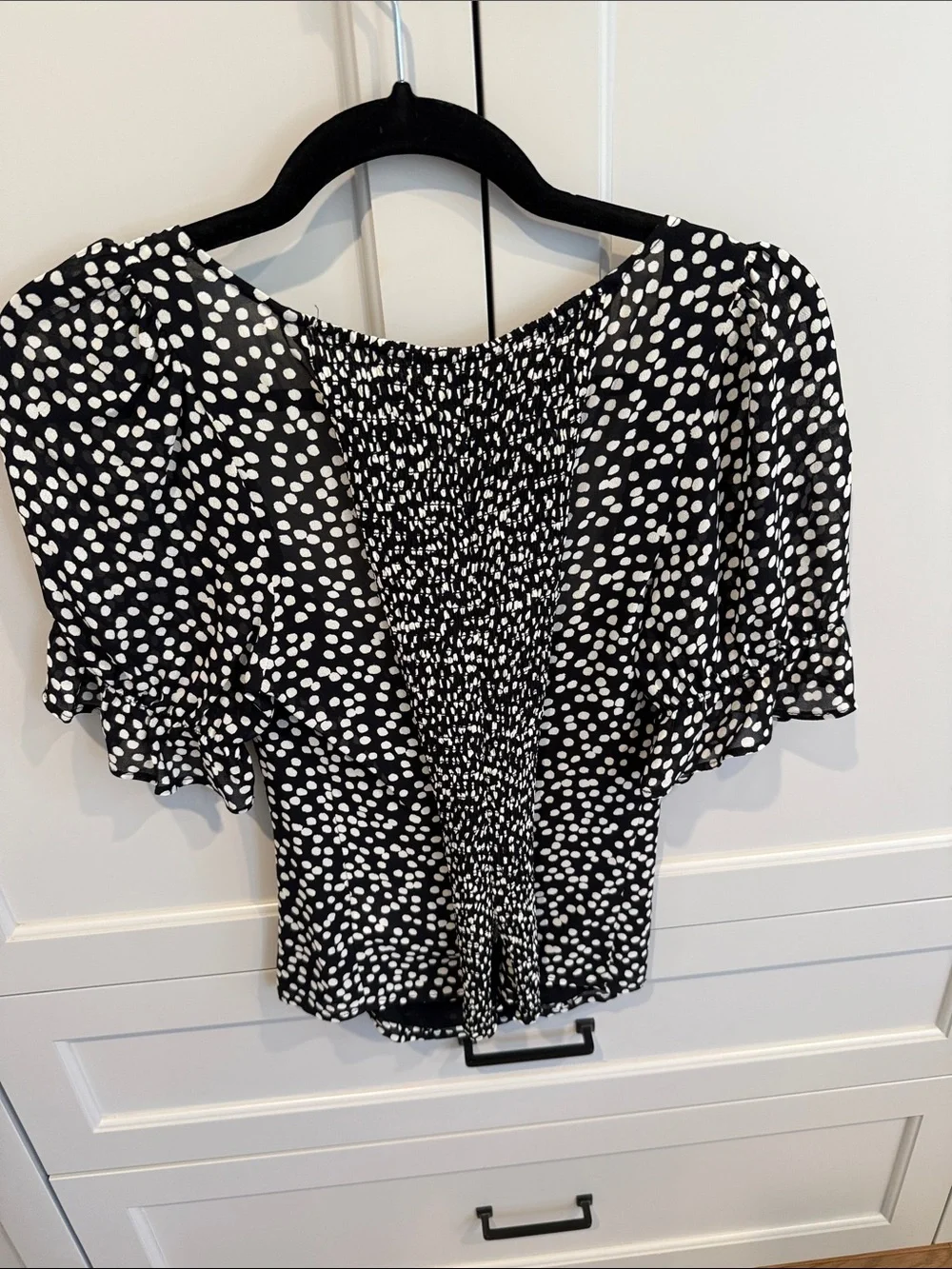 Reformation Black & White Polka Dot Puff Sleeve Women's Top